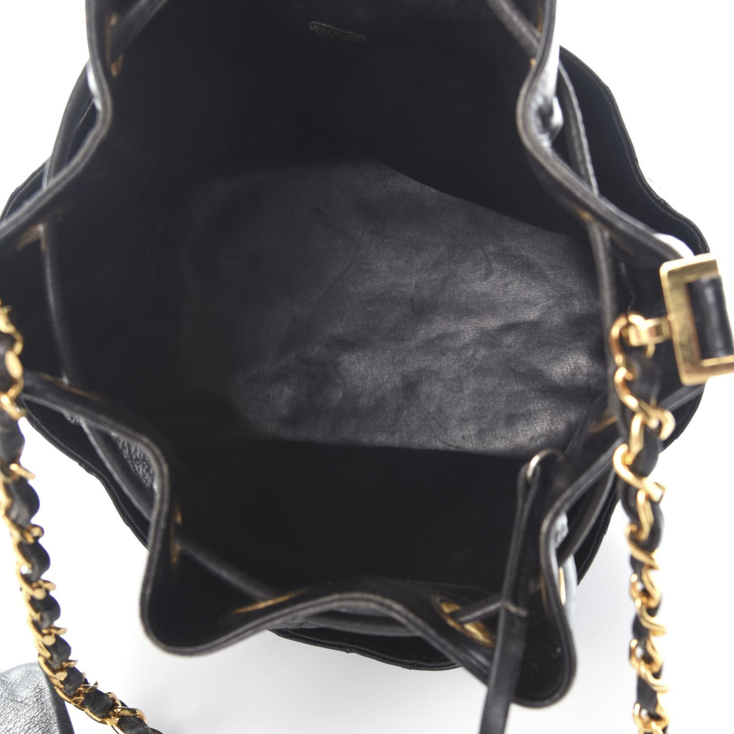 Lambskin Diamond Stitched CC Drawstring Shoulder Bag Black