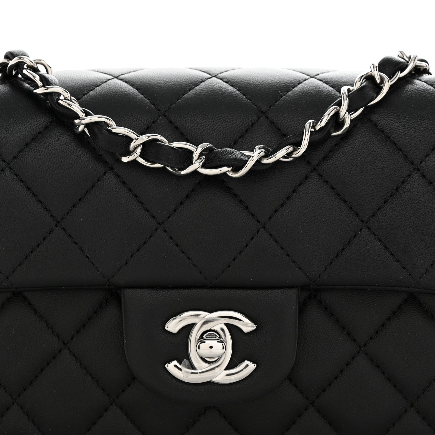 Lambskin Quilted Mini Rectangular Flap Black