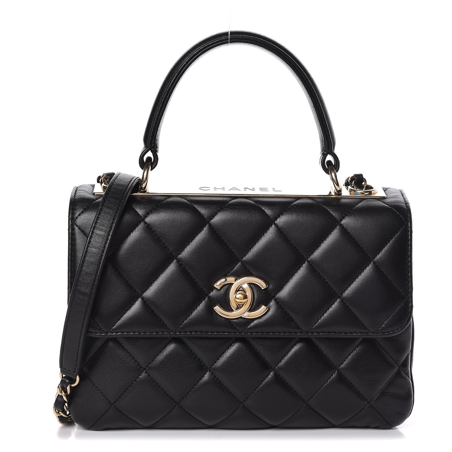 Lambskin Quilted Small Trendy CC Dual Handle Flap Bag Black