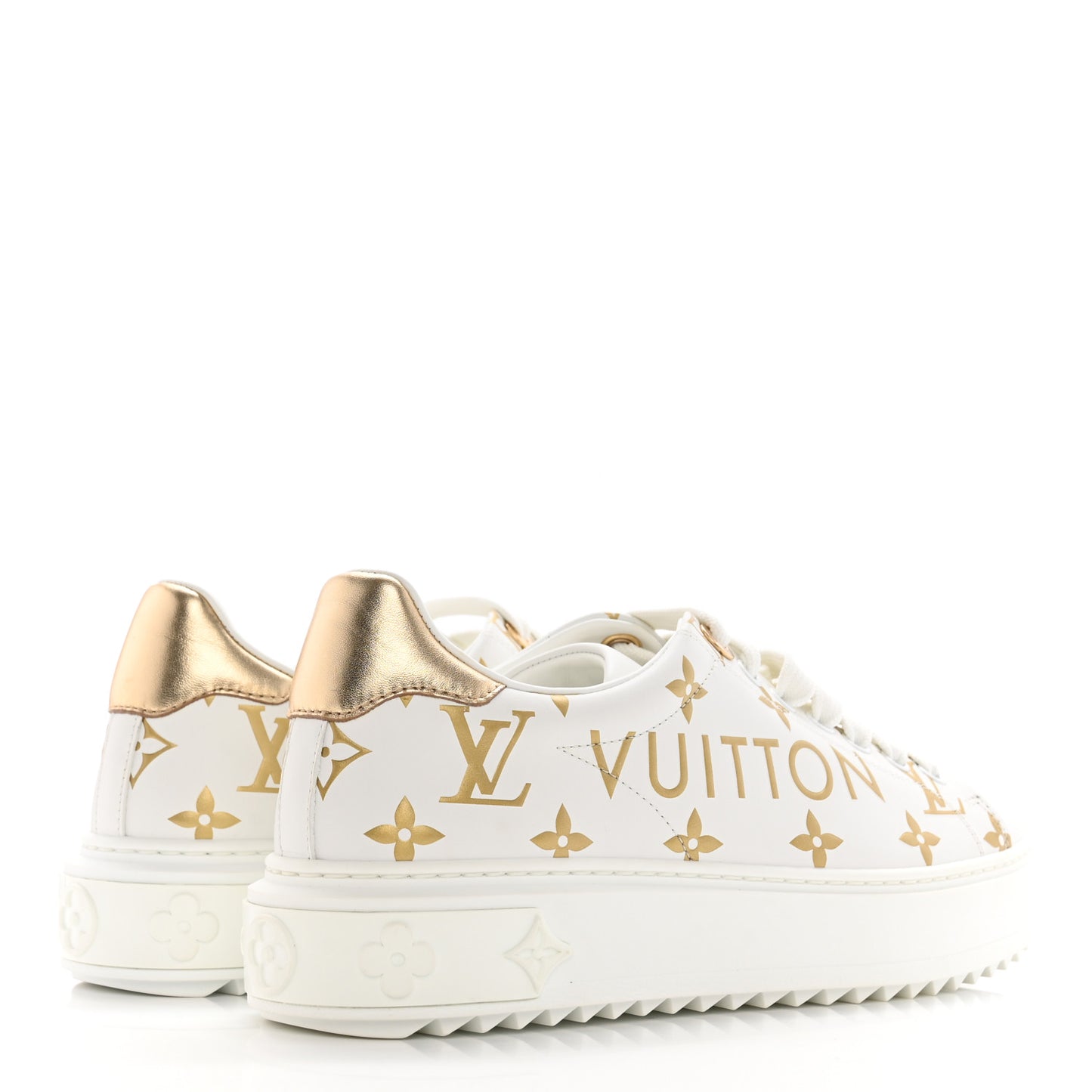 Calfskin Monogram Debossed Logo Time Out Sneakers 37 White Gold