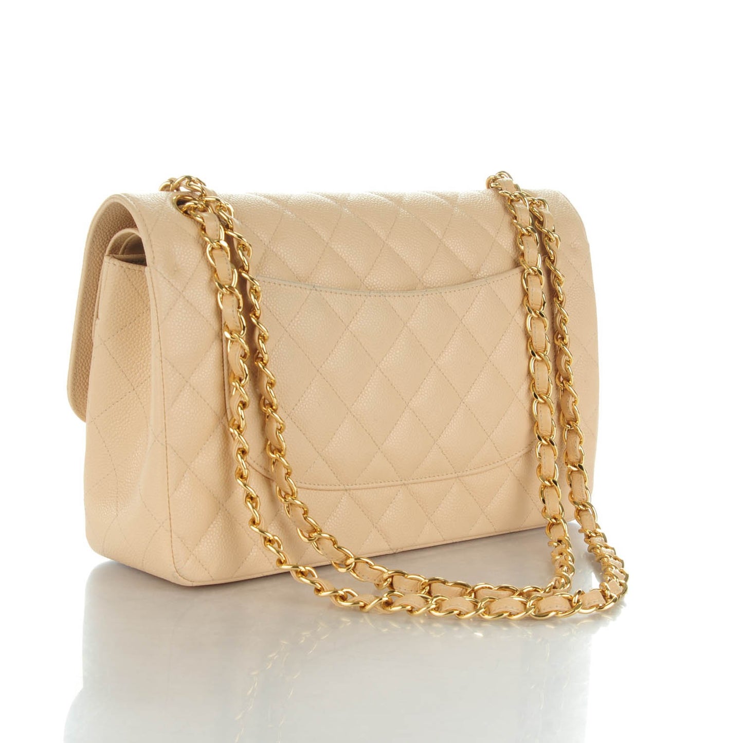 Caviar Quilted Jumbo Double Flap Beige Clair