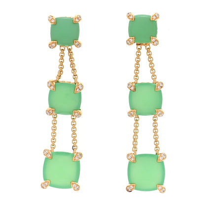 David Yurman 18K Yellow Gold Diamond Chrysoprase Chatelaine Chain Drop Earrings 1 of 5