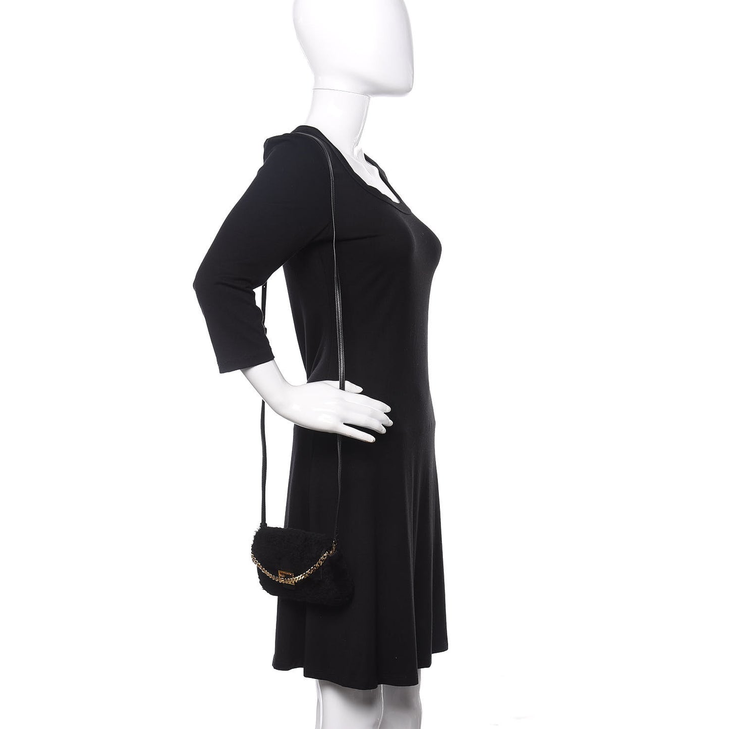Shearling Shiny Nappa Micro Baguette Black