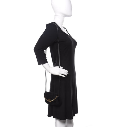 Fendi Shearling Shiny Nappa Micro Baguette Black 2 of 9