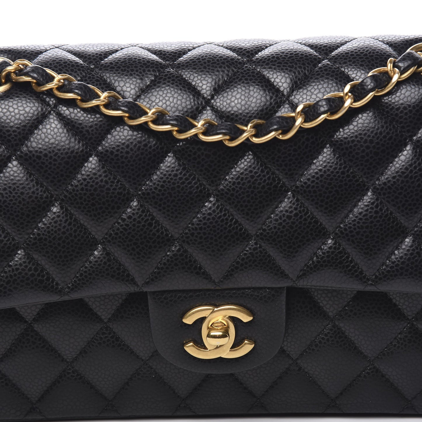 Caviar Quilted Medium Double Flap Black