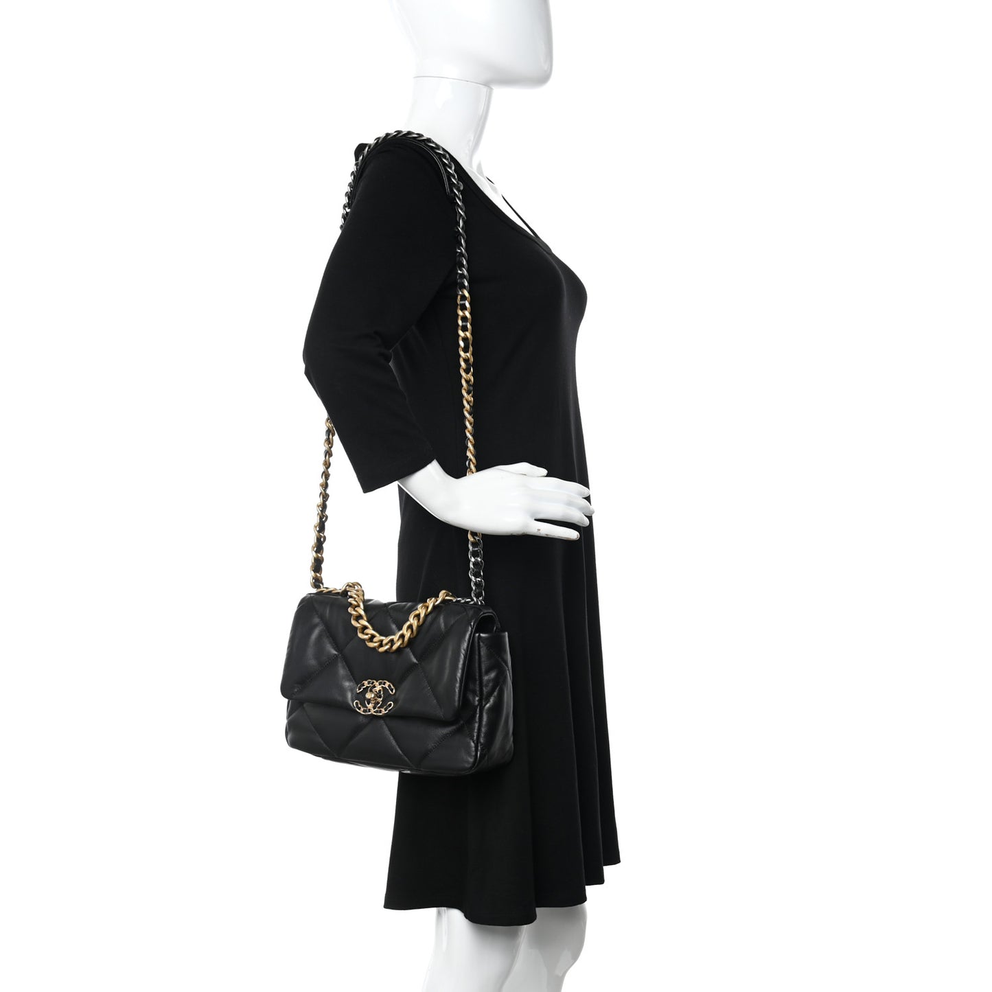Shiny Goatskin Quilted Medium Chanel 19 Flap Black