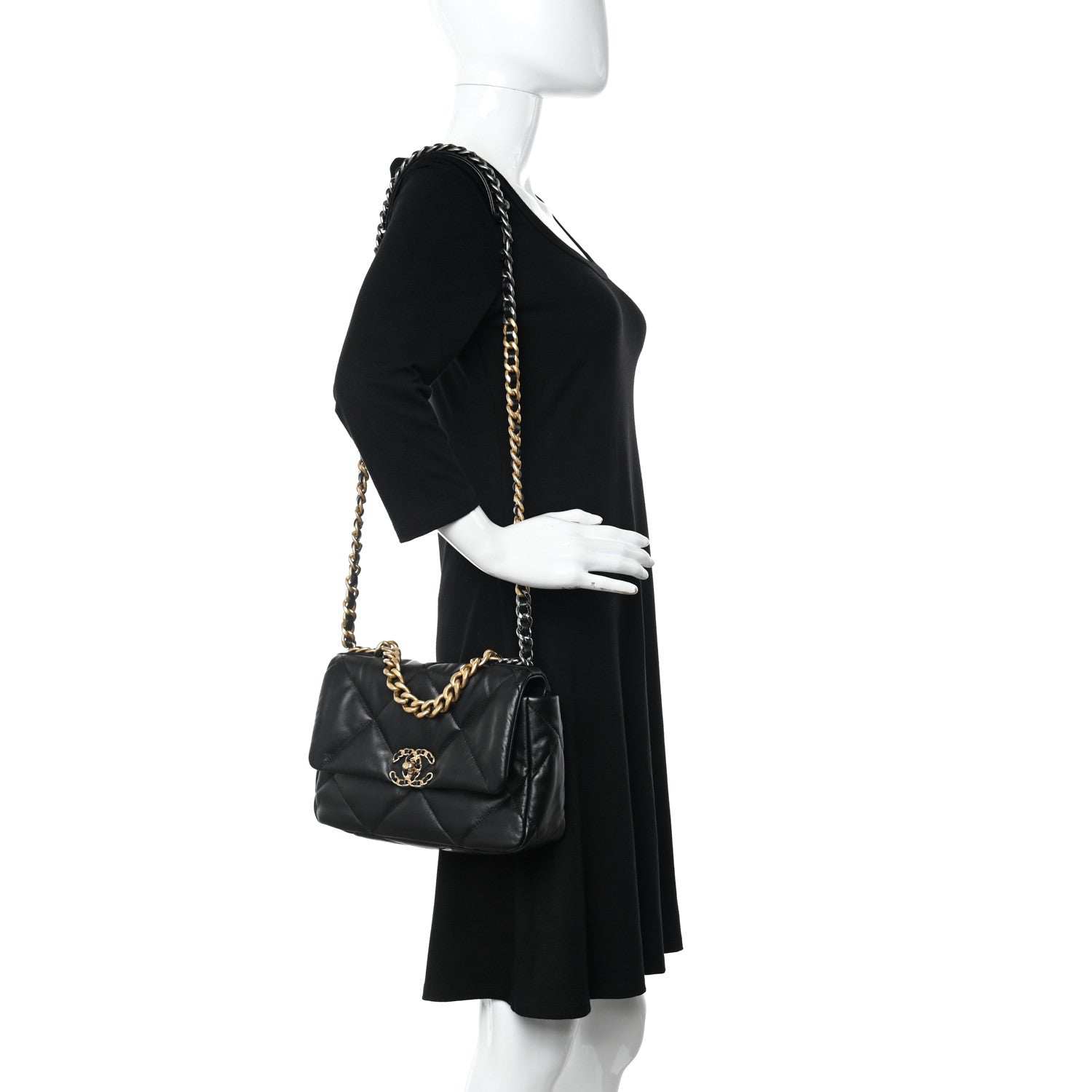 Chanel Shiny Goatskin Quilted Medium Chanel 19 Flap Black 2 of 12
