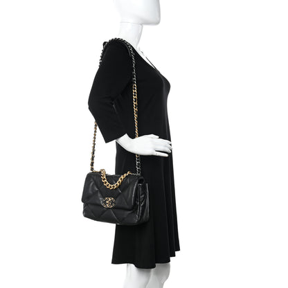 Chanel Shiny Goatskin Quilted Medium Chanel 19 Flap Black 2 of 12
