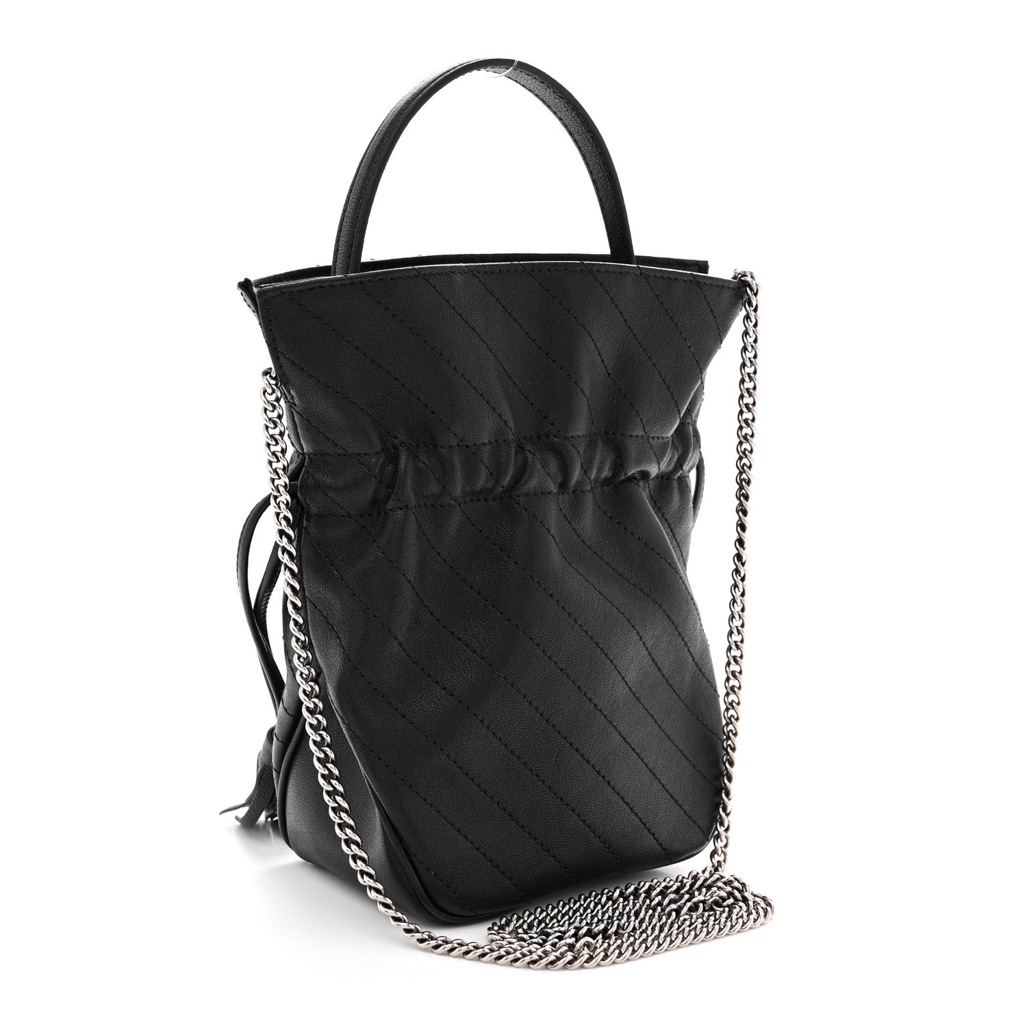 Gucci Sakai Be Green Calfskin Diagonal Stitched Mini Blondie Bucket Bag Black 3 of 10