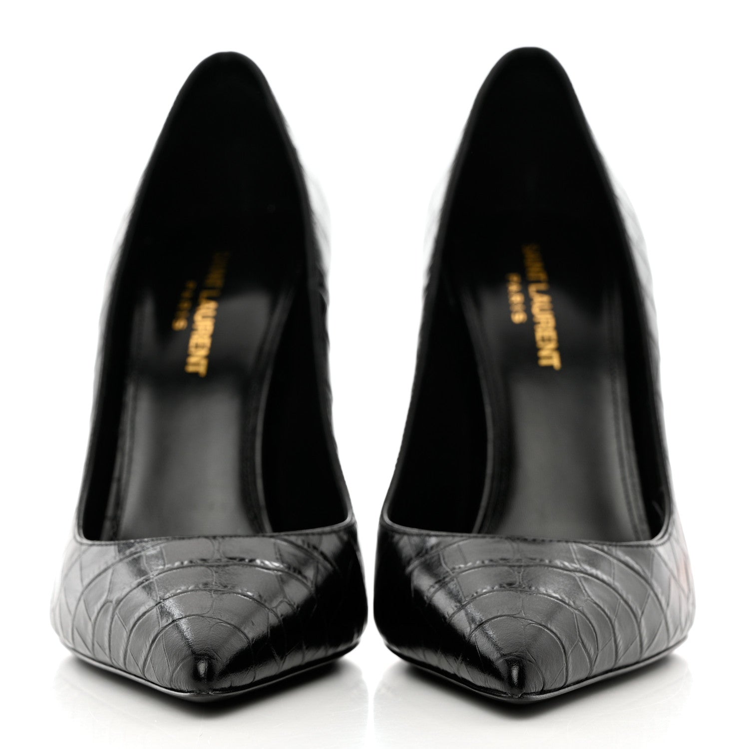 Saint Laurent Calfskin Crocodile Embossed Opyum 110 Pumps 38 Black 4 of 11