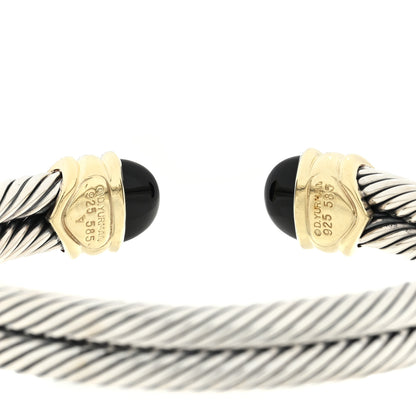 David Yurman Sterling Silver 14k Yellow Gold Renaissance Black Onyx Garnet Cable Bracelet 3 of 3