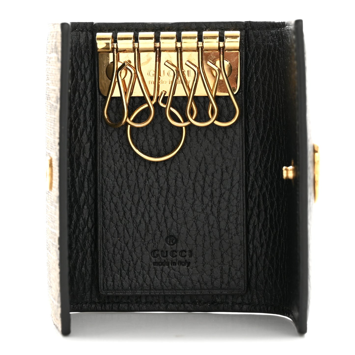Dollar Calfskin GG Supreme Monogram GG Marmont 6 Key Holder Case Black Beige Ebony