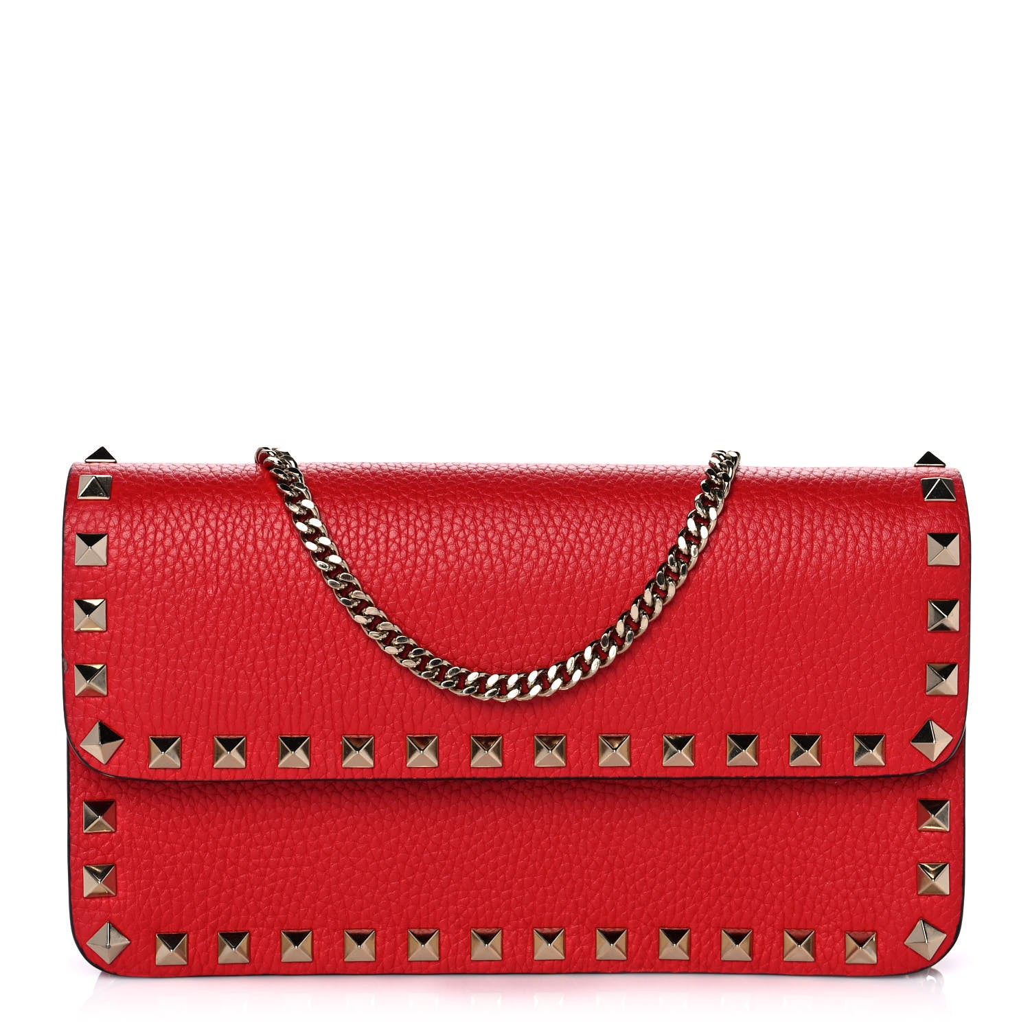 Valentino Garavani Pebbled Calfskin Rockstud Flap Wallet On Chain Rouge Pur 1 of 15