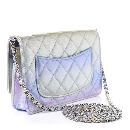 Chanel Gradient Metallic Calfskin Quilted Wallet On Chain WOC Silver Blue Yellow Purple 2 of 11