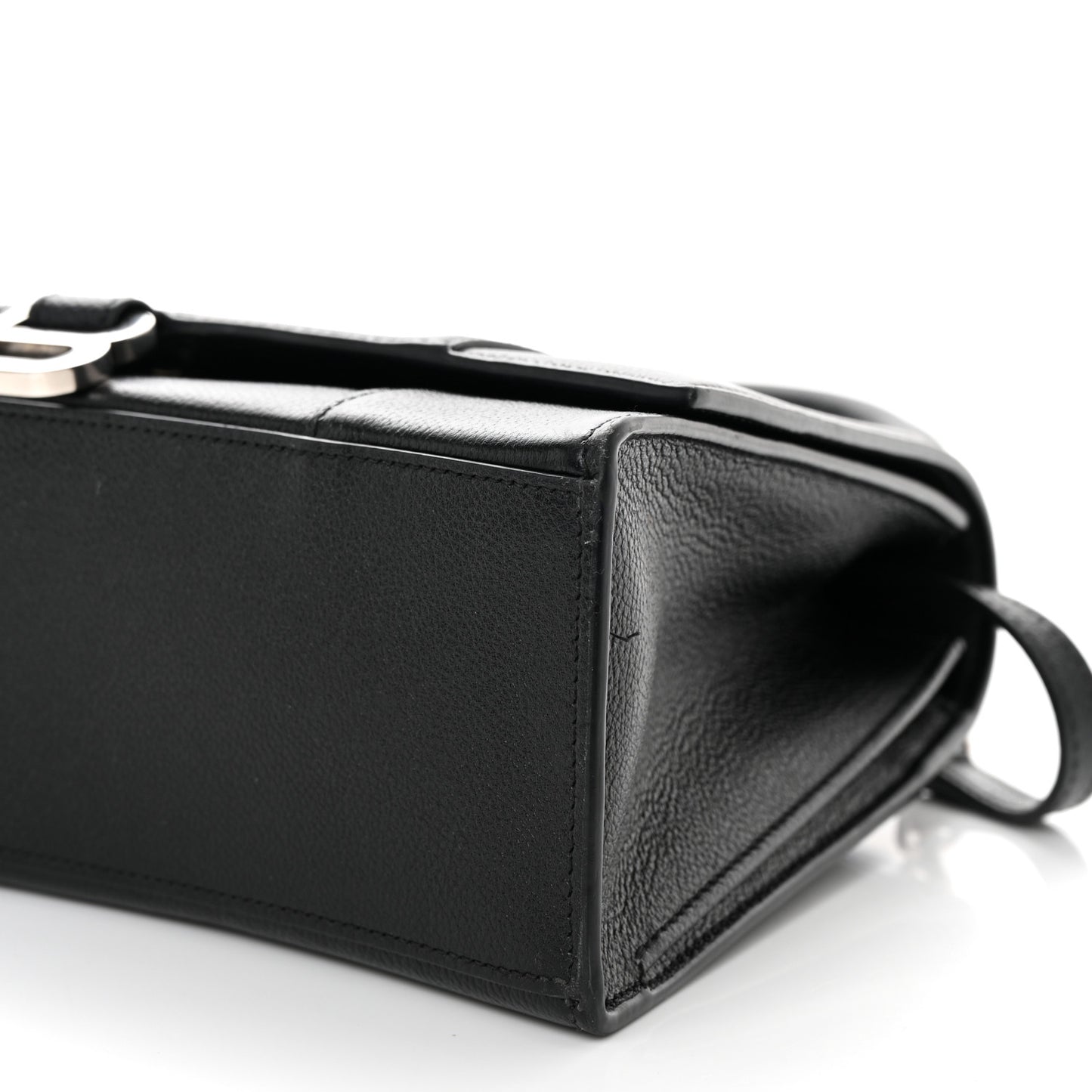 Grained Calfskin Medium Hourglass Top Handle Bag Black
