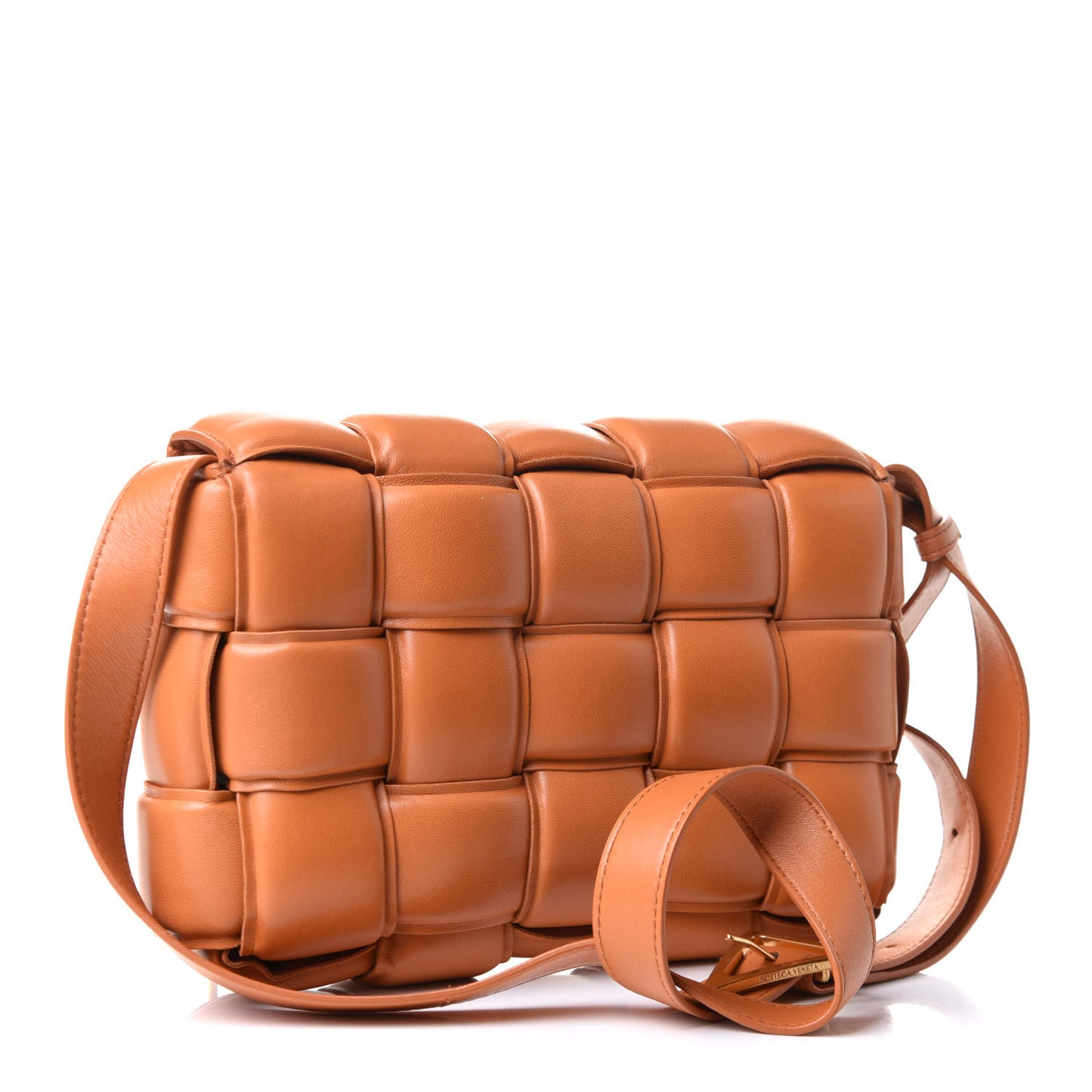 Nappa Maxi Intreccio Padded Cassette Crossbody Bag Caramel