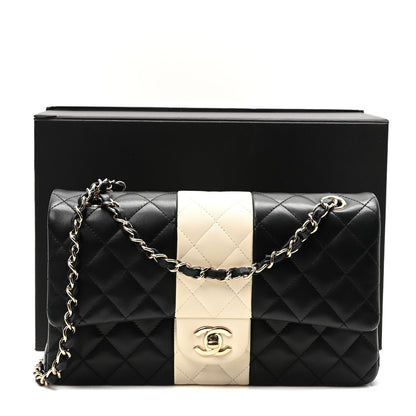 Chanel Lambskin Quilted Medium Double Flap Black White 11 of 11