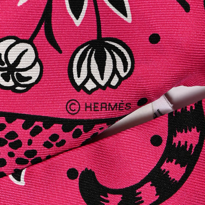 Hermes Silk Les Leopards Twilly Rose Vif Black White 4 of 4