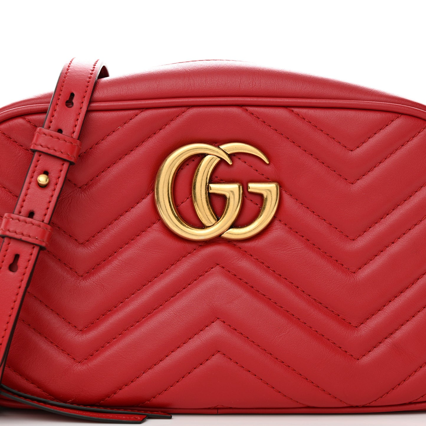 Calfskin Matelasse Small GG Marmont Chain Shoulder Bag Hibiscus Red
