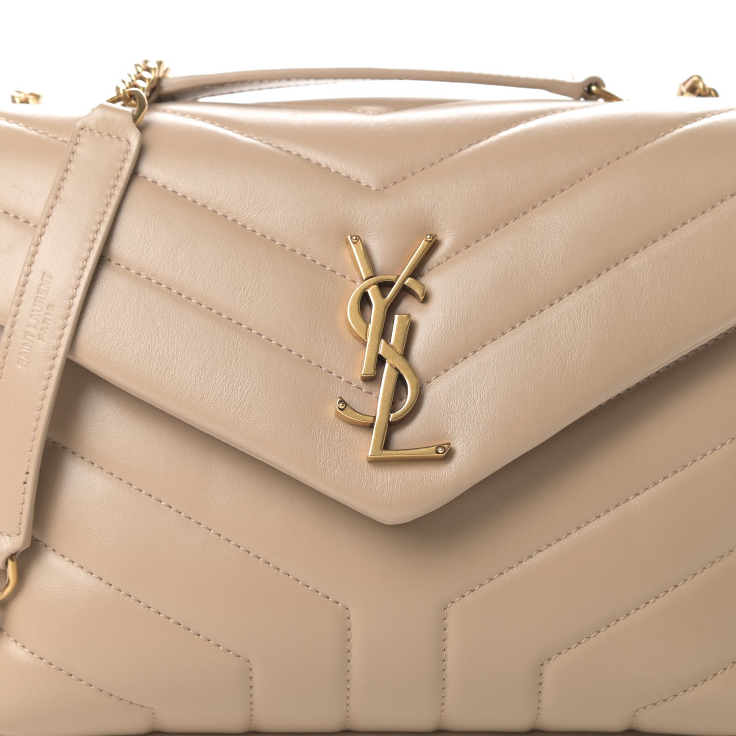Calfskin Y Quilted Monogram Small Loulou Chain Satchel Dark Beige
