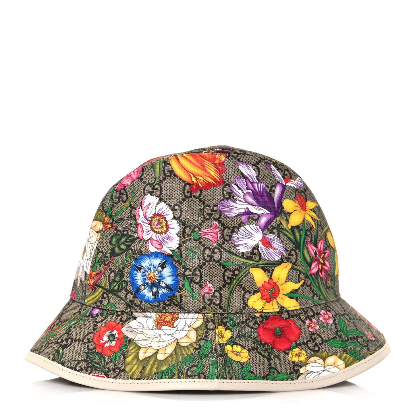 GG Supreme Monogram Flora Bucket Hat 58 White