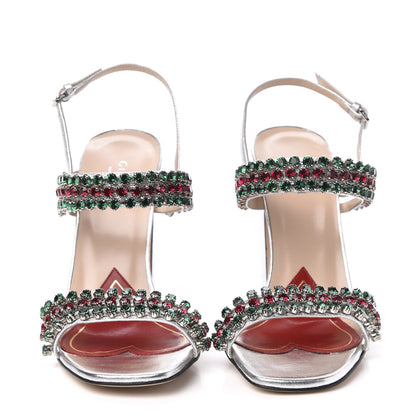 Gucci Nappa Silk Crystal Bertie High Heel Sandals 36 Argento 2 of 8
