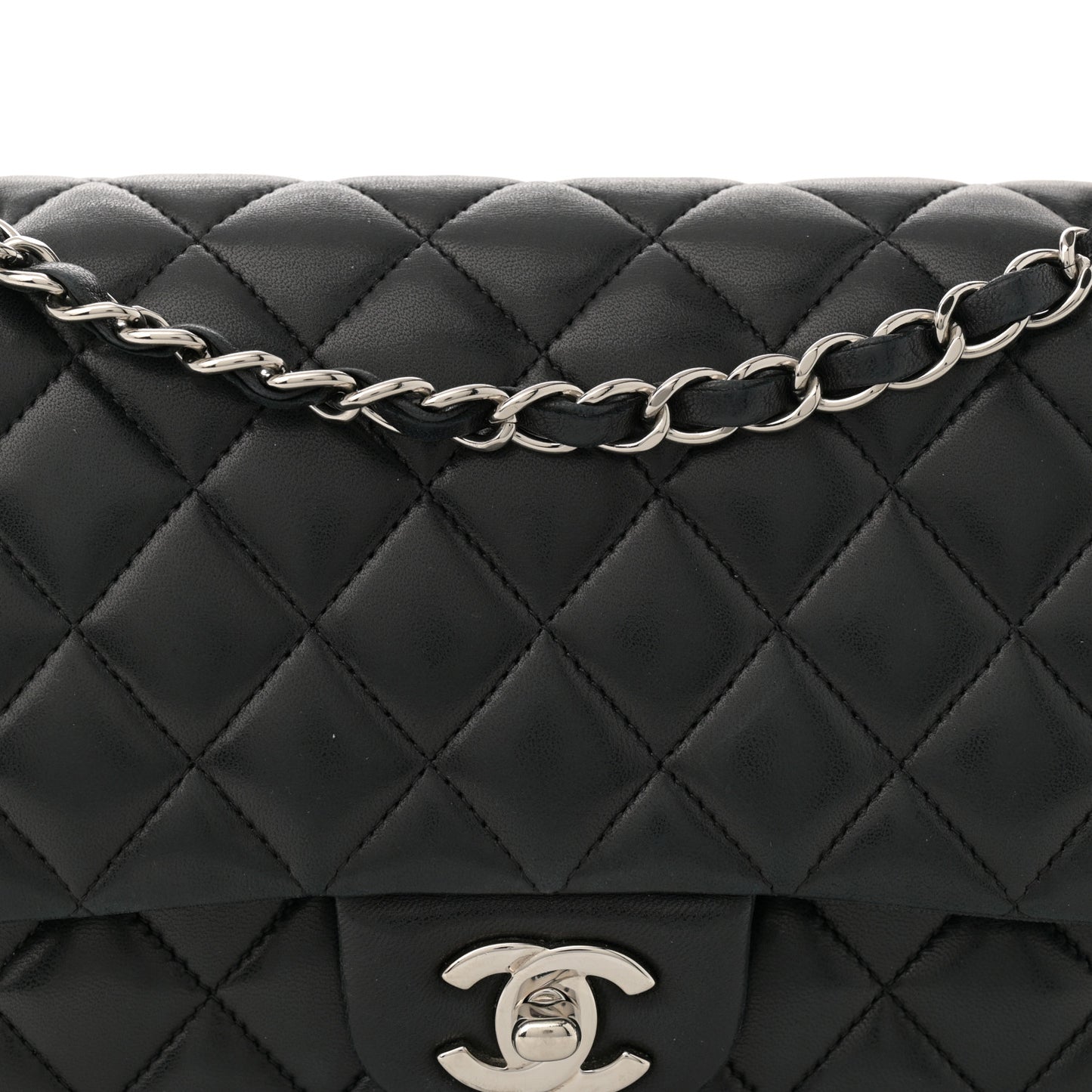 Lambskin Quilted Medium Double Flap Black