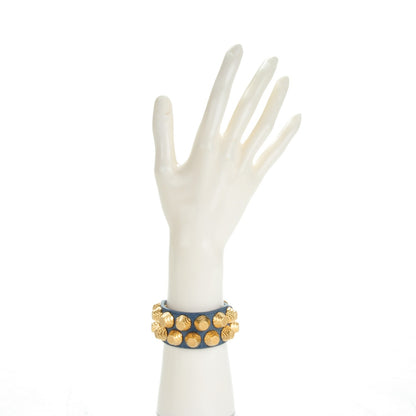 Balenciaga Agneau Arena Two Row Giant Gold Bracelet S Bleu Persan 2 of 7