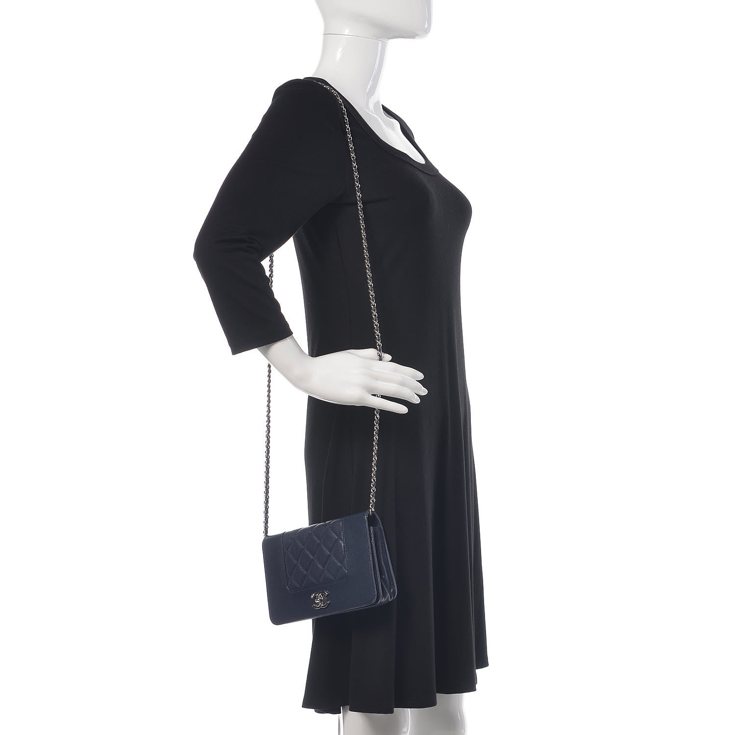 Chanel Sheepskin Quilted Mademoiselle Vintage Wallet On Chain WOC Blue 2 of 19