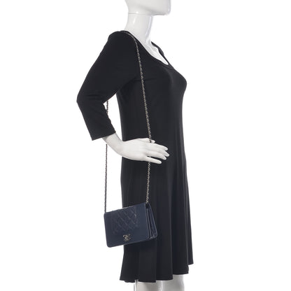 Chanel Sheepskin Quilted Mademoiselle Vintage Wallet On Chain WOC Blue 2 of 19