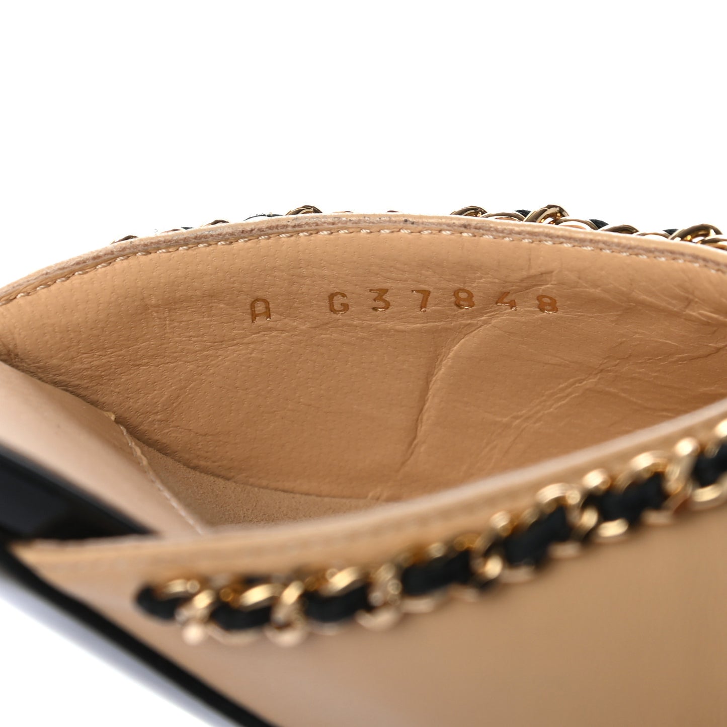 Lambskin Patent Cap Toe Chain Mule 37 Beige Black