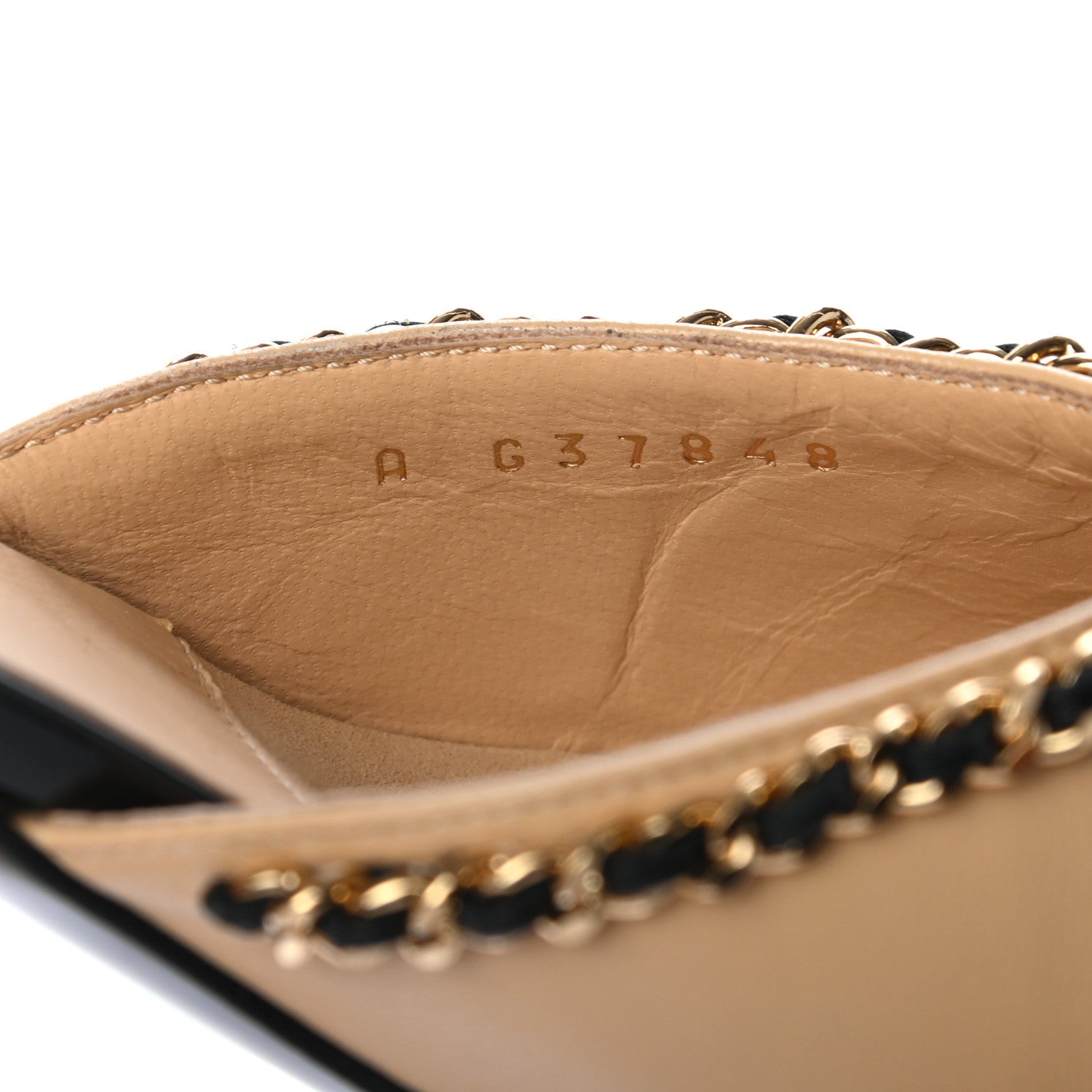 Chanel Lambskin Patent Cap Toe Chain Mule 37 Beige Black 7 of 7