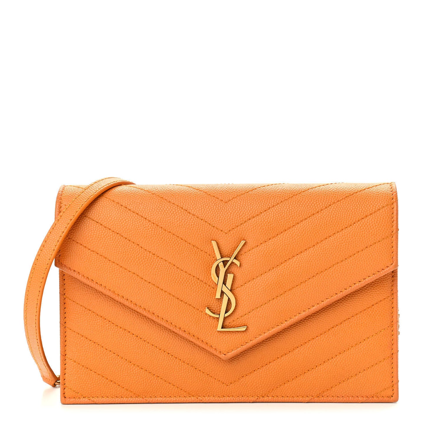 Grain De Poudre Matelasse Chevron Monogram Envelope Chain Wallet Senape Yellow
