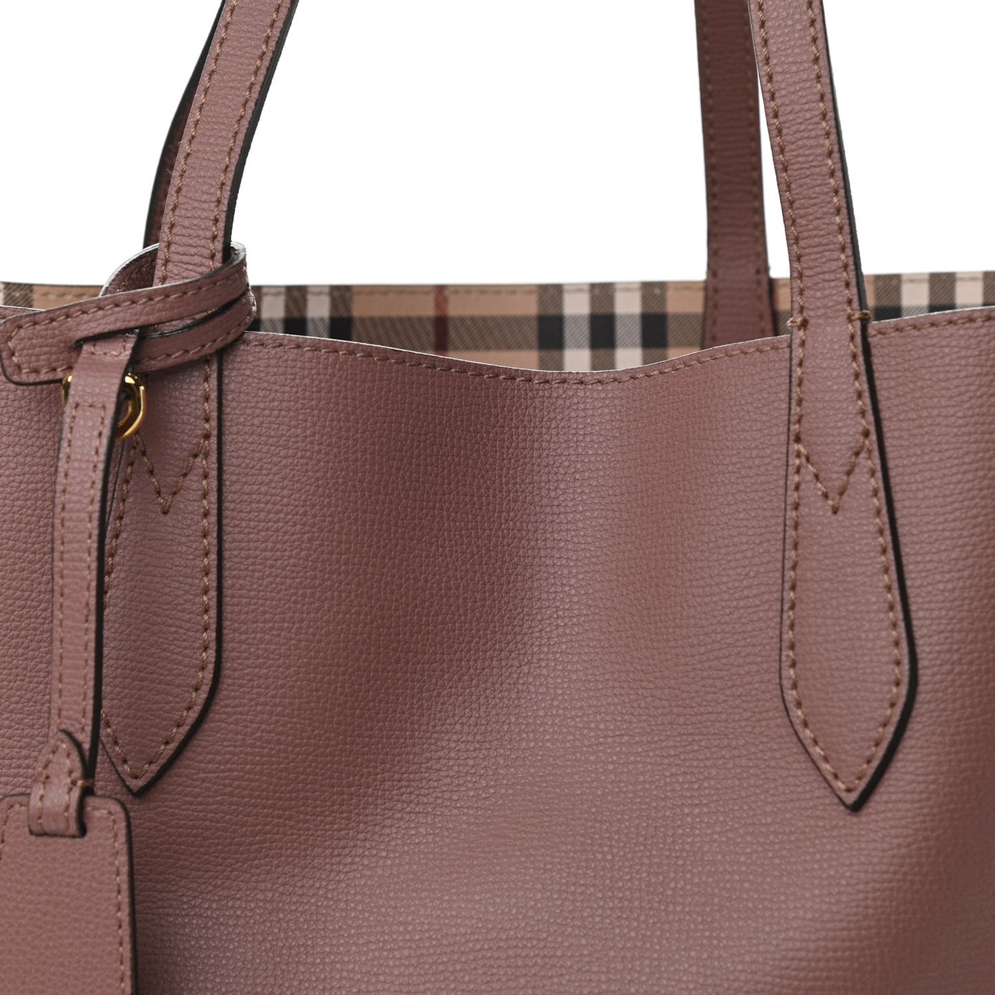 Grainy Calfskin Haymarket Check Medium Reversible Tote Light Elderberry