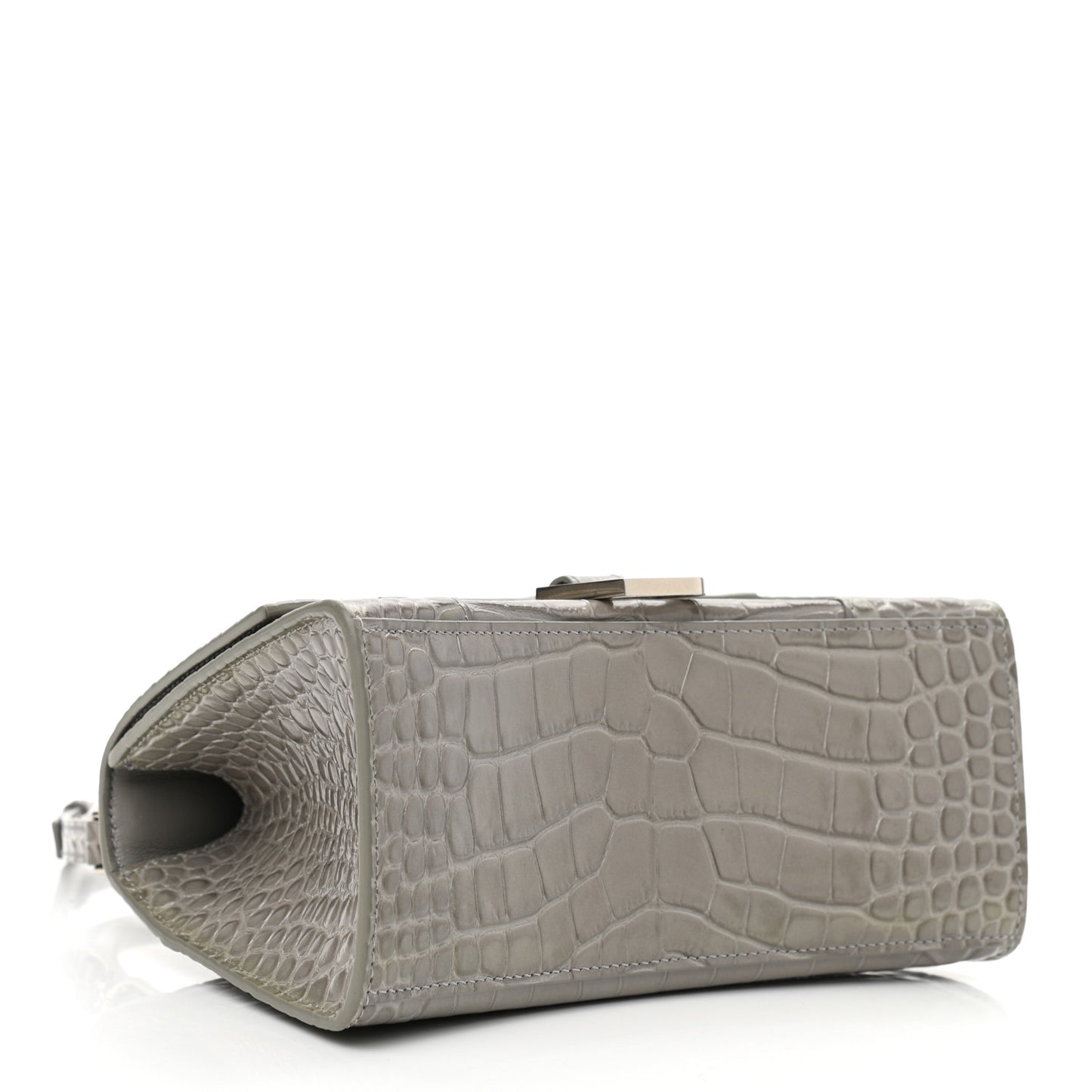 Shiny Calfskin Crocodile Embossed Small Hourglass Top Handle Bag Steel Grey