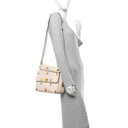 Valentino Garavani Grained Calfskin Large Roman Stud Shoulder Bag Light Ivory 2 of 10