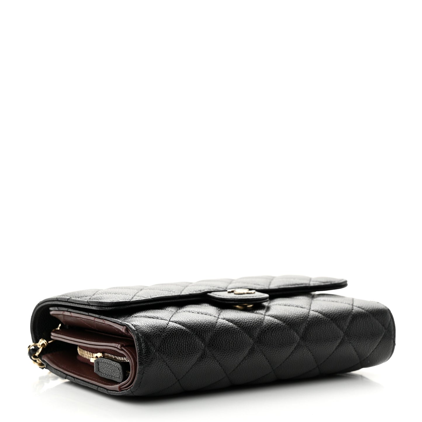 Caviar Quilted Compact Wallet On Chain WOC Black