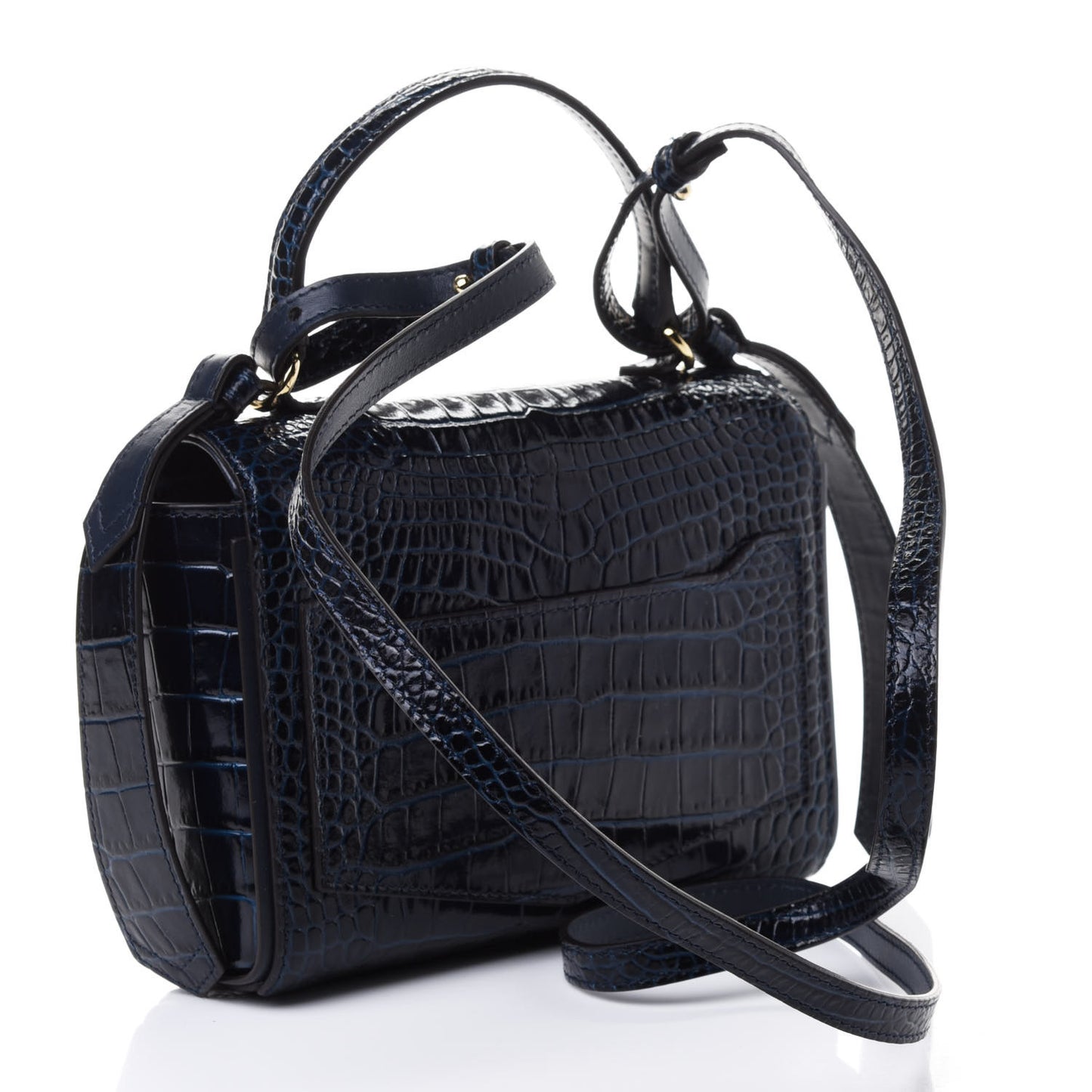 Calfskin Crocodile Embossed Eden Mini Top Handle Blue