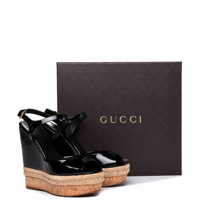 Gucci Patent Cork Hollie Wedge Sandals 36.5 Black 13 of 13