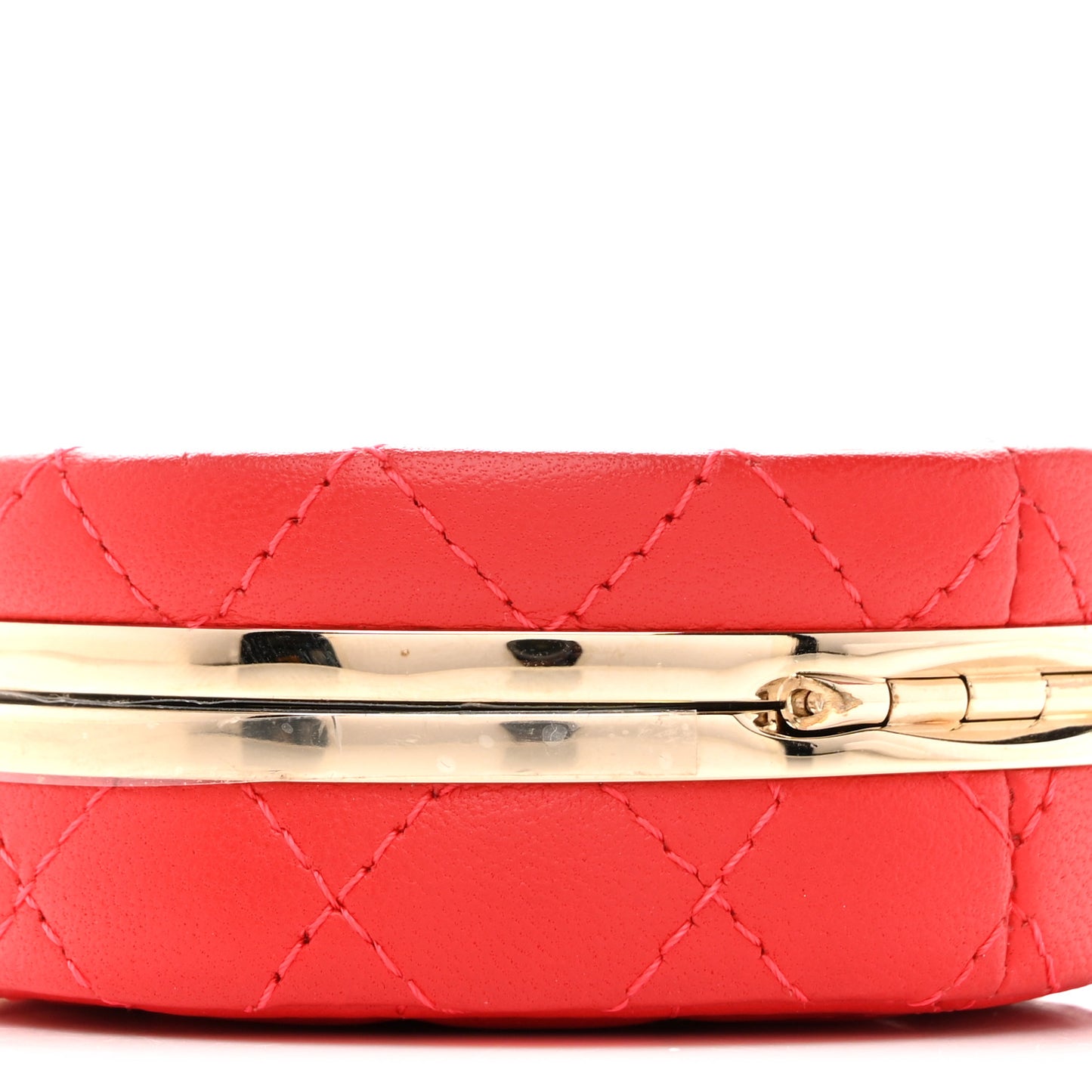 Lambskin Enamel Quilted Round Poker Chip Clutch With Chain Red White