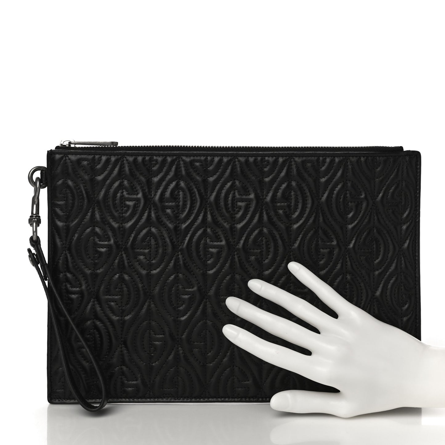 Calfskin G Rhombus Quilted Documents Holder Black