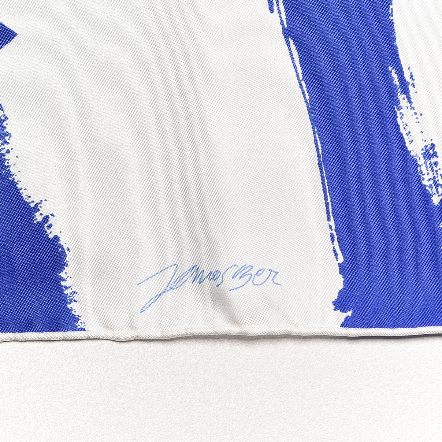 Silk Rosace De Janos Ber Scarf 90 Bleu White Black