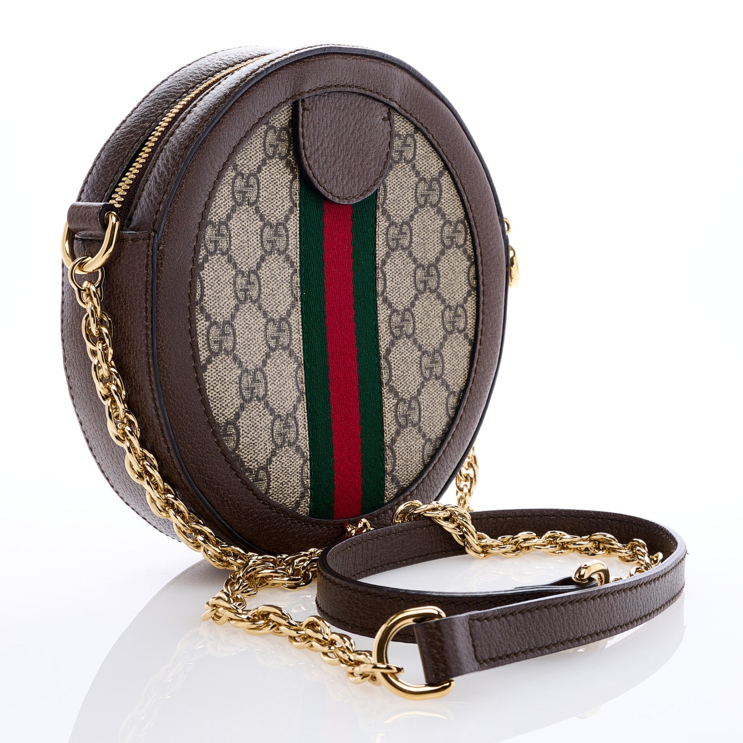 GG Supreme Monogram Web Mini Ophidia Round Shoulder Bag Brown
