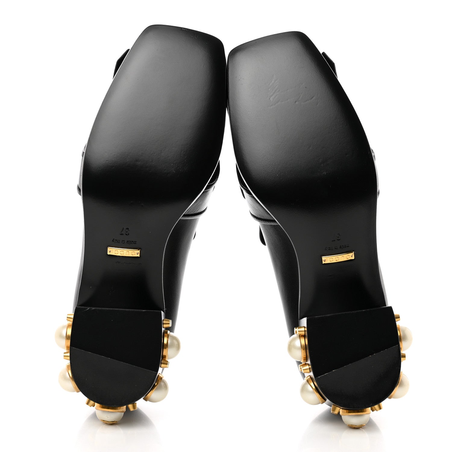 Gucci Malaga Kid Pearl Embellished Winged Feline Loafer Pumps 37 Black 5 of 10