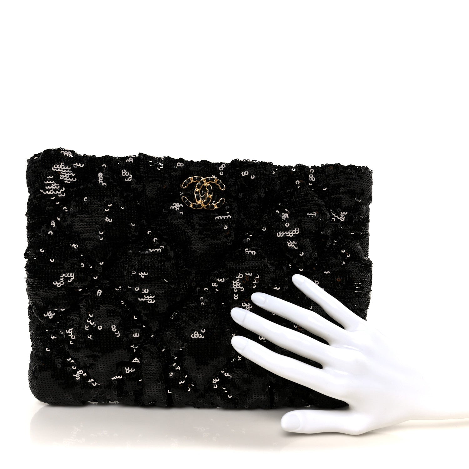 Chanel Sequins Quilted Large Chanel 19 Pouch Black 2 of 8