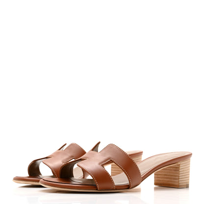Hermes Calfskin Oasis Sandals 37.5 Gold 3 of 10