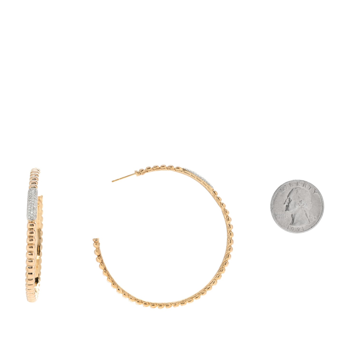 18K Yellow White Gold Diamond Bedeg Hoop Earrings