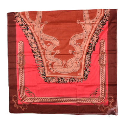 Hermes Cashmere Silk Bride De Cour Remix Scarf 140 Orange Rose Cotinga 2 of 4