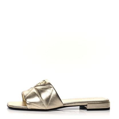 Prada Metallic Nappa Logo Quilted 10mm Slide Sandals 38.5 Pirite 1 of 7