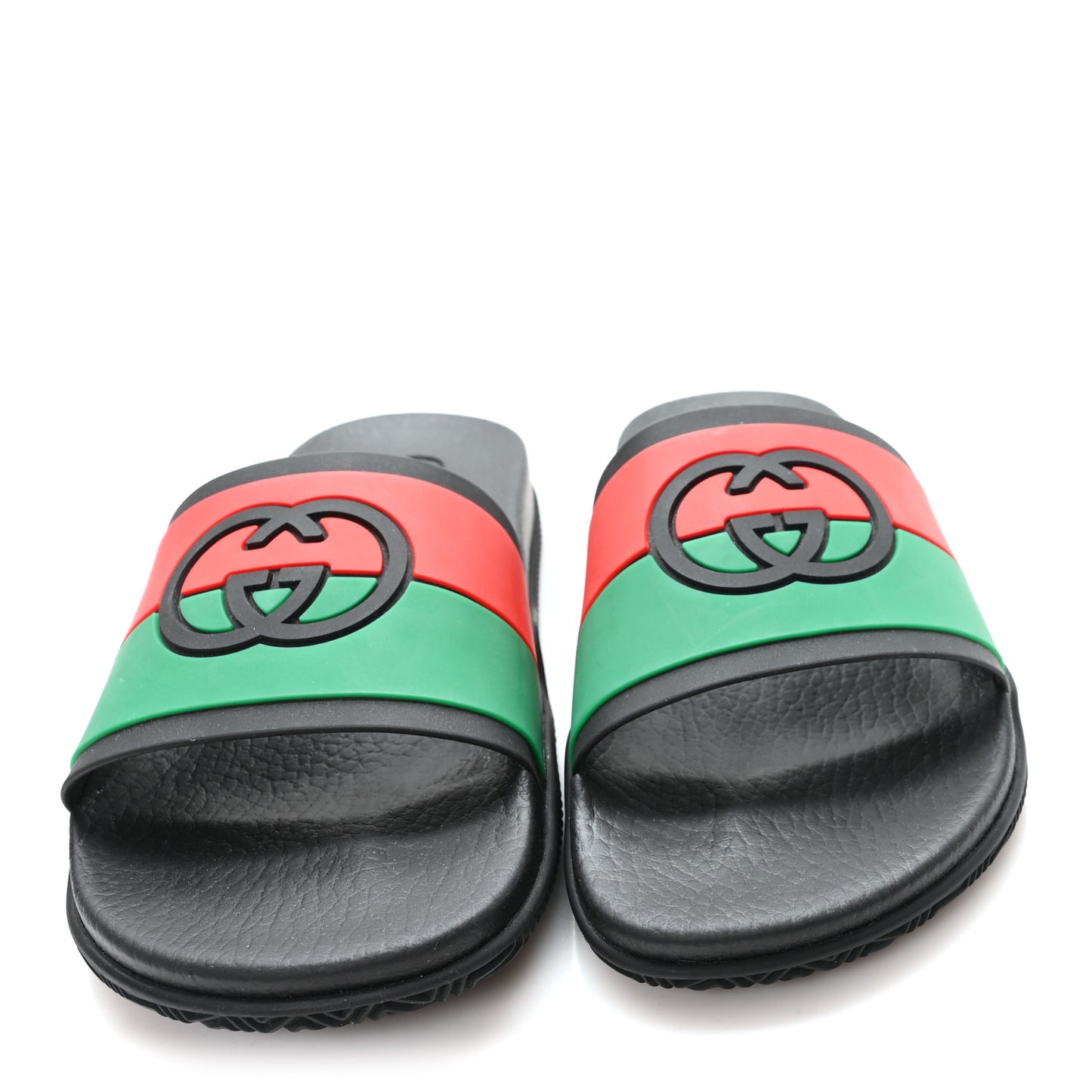 Rubber Web Womens Interlocking G Slide Sandals 38 Black Green Red